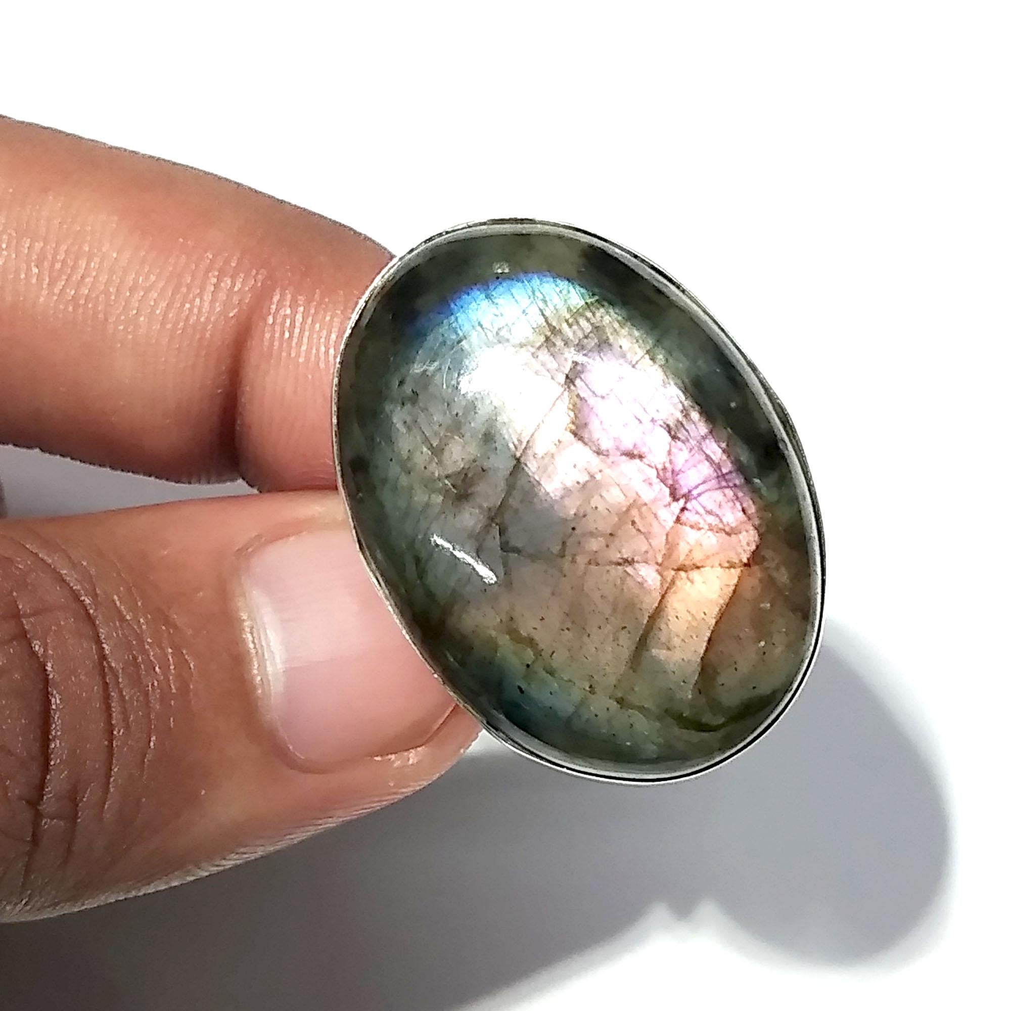 Labradorite Cabochon Ring, Solid 925 Sterling Silver Ring, Purple Fire Labradorite Stone Size 29x21 mm Handmade Gift Ring Jewelry, Gift Ring